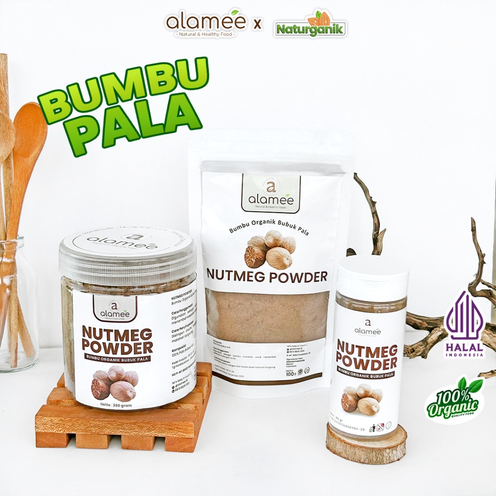

ALAMEE Bumbu Dapur Pala Bubuk Nutmeg Powder Rempah Murni Asli Seasoning Organik Naturganik