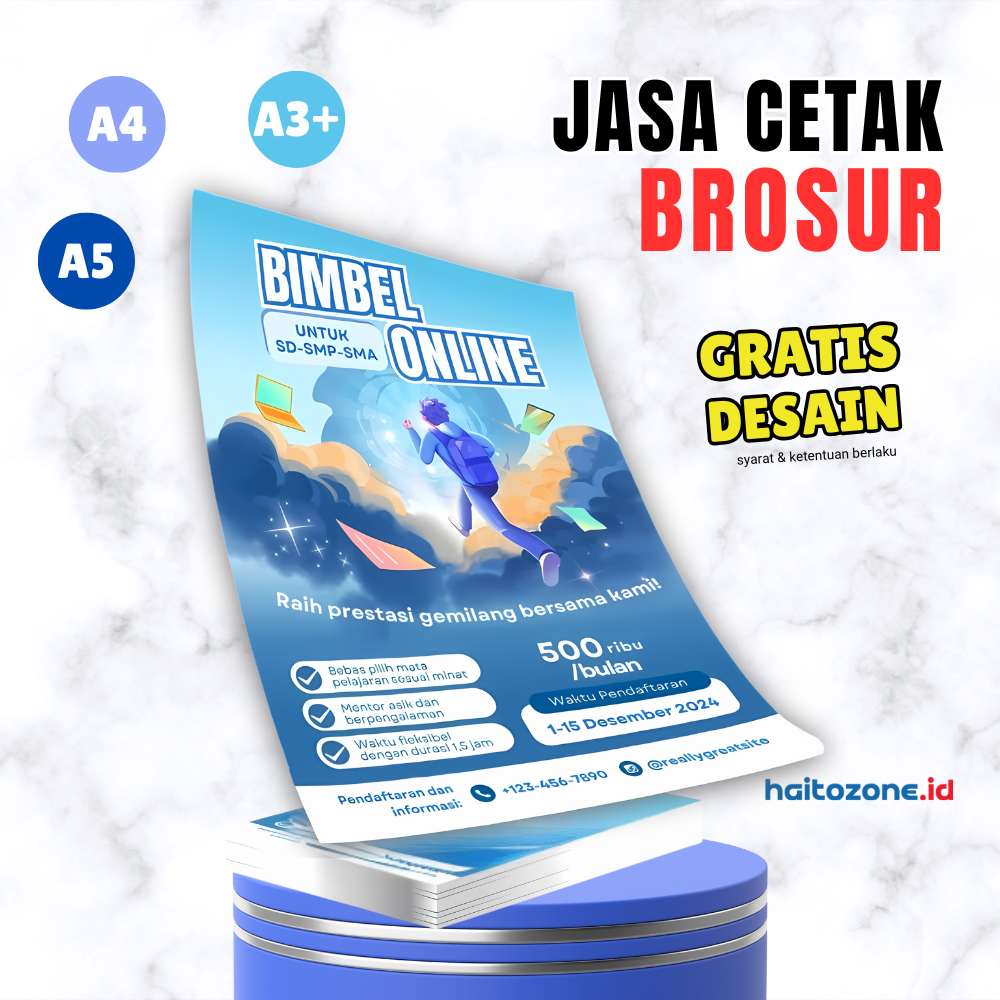 

[100 LEMBAR] Cetak brosur A5 A4 A3 full warna bahan art paper dan hvs premium