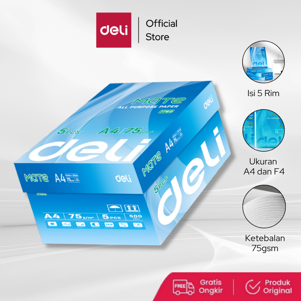 

Deli Kertas HVS / Copy Paper 500 lembar F4 BUY 4 GET 1 FREE E7770