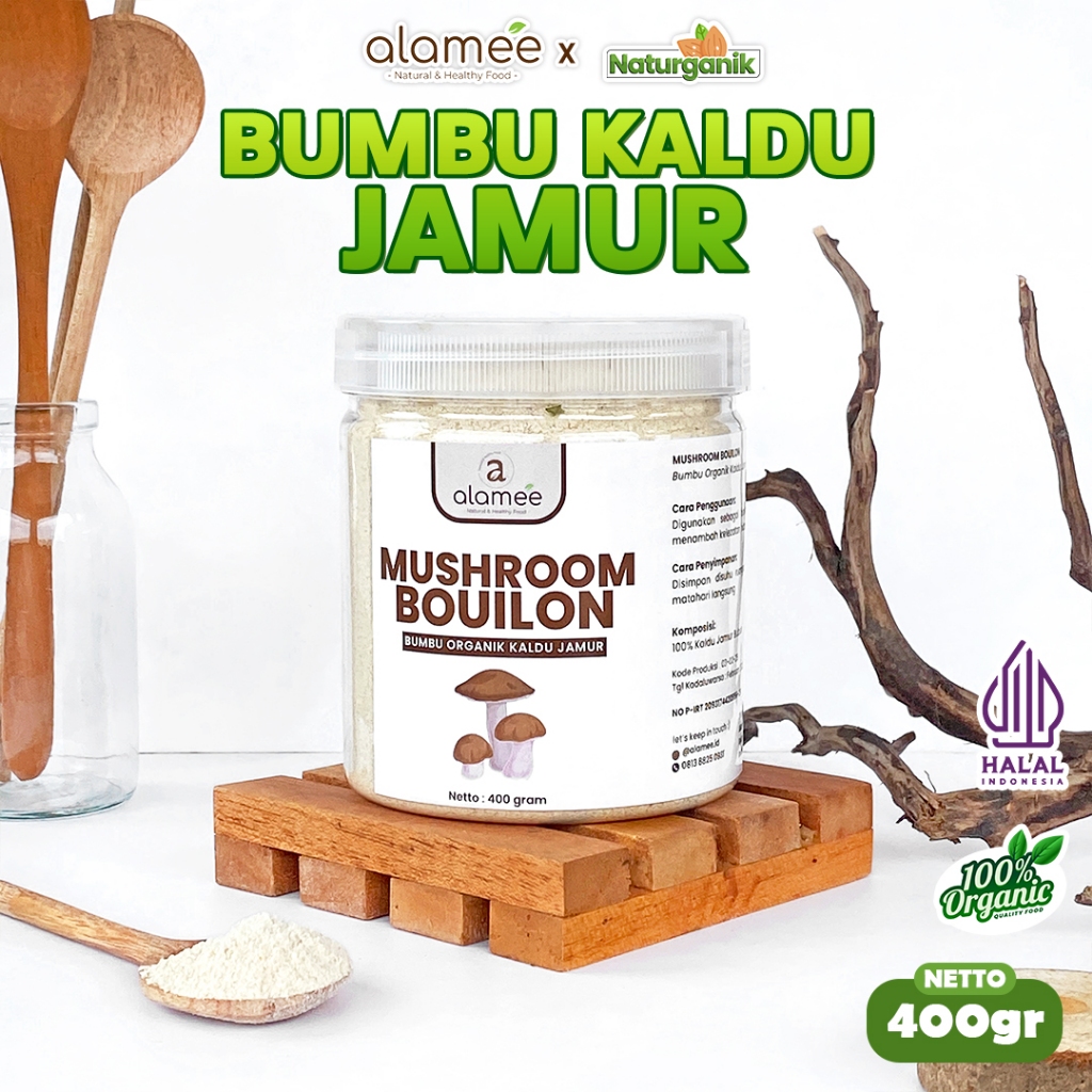 

ALAMEE Kaldu Jamur NON MSG Bubuk Mushroom Powder Bumbu Dapur Spice Toples Seasoning 400gr Naturganik