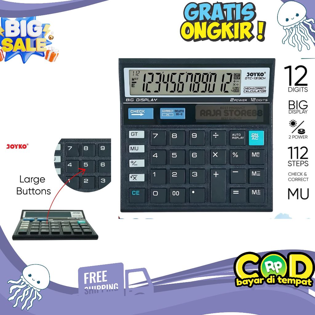 

Joyko Calculator DTC-1313CH / Kalkulator 12 Digits 12 Angka BERKUALITAS +Pengoreksi Angka
