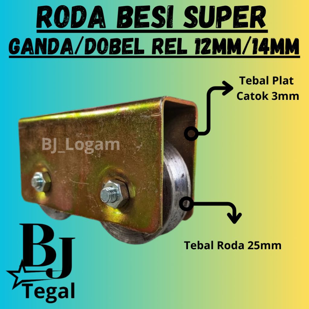 Roda Pagar Besi Super Ganda Dobel Untuk Rell 12mm, 14mm //Roda Besi Ganda // Roda Ganda
