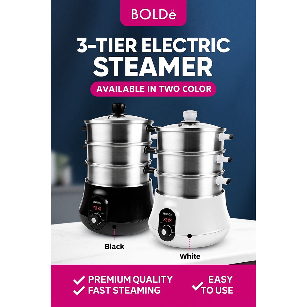 BOLDe ELECTRIC STEAMER 3S STAINLESS 304 - KUKUSAN LISTRIK 3 SUSUN LOW WATT