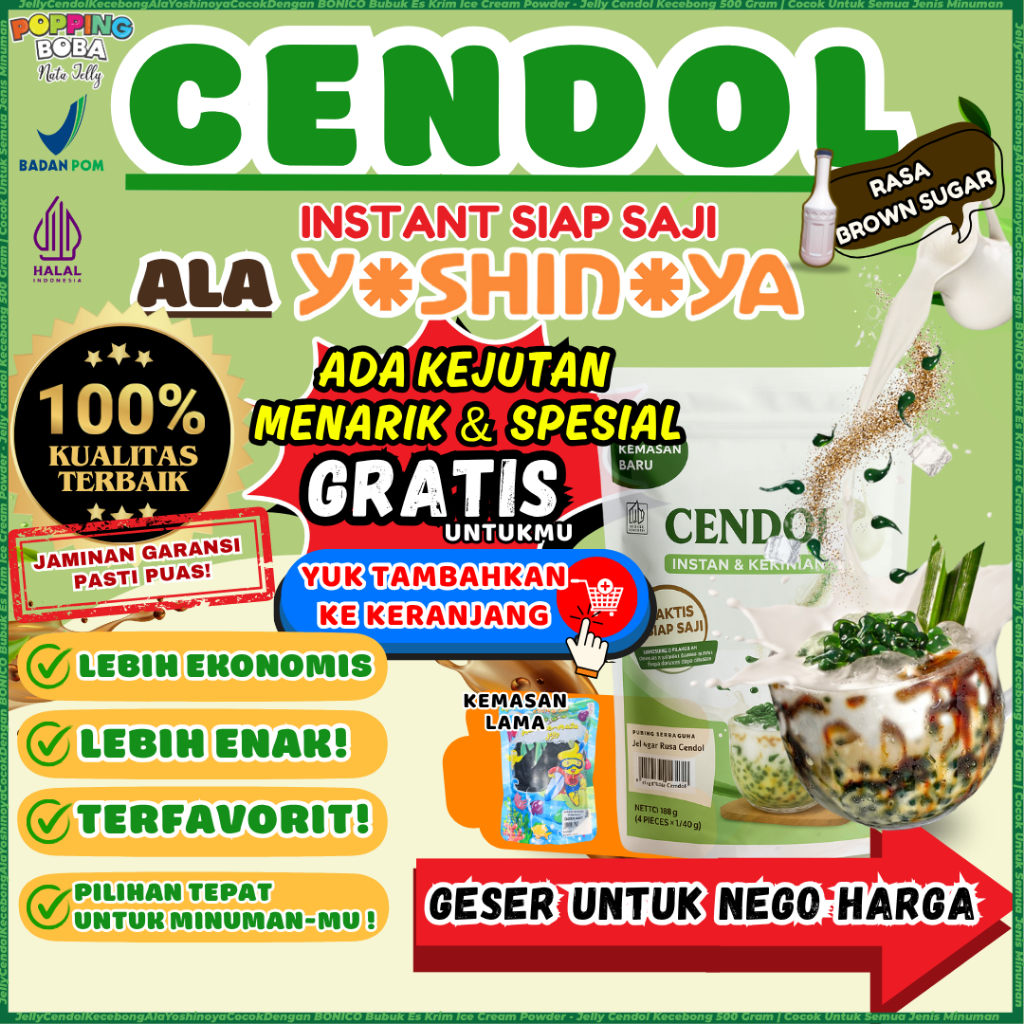 

JellyCendolKecebongAlaYoshinoyaCocokDengan BONICO Bubuk Es Krim Ice Cream Powder - Jelly Cendol Kecebong 500 Gram | Cocok Untuk Semua Jenis Minuman