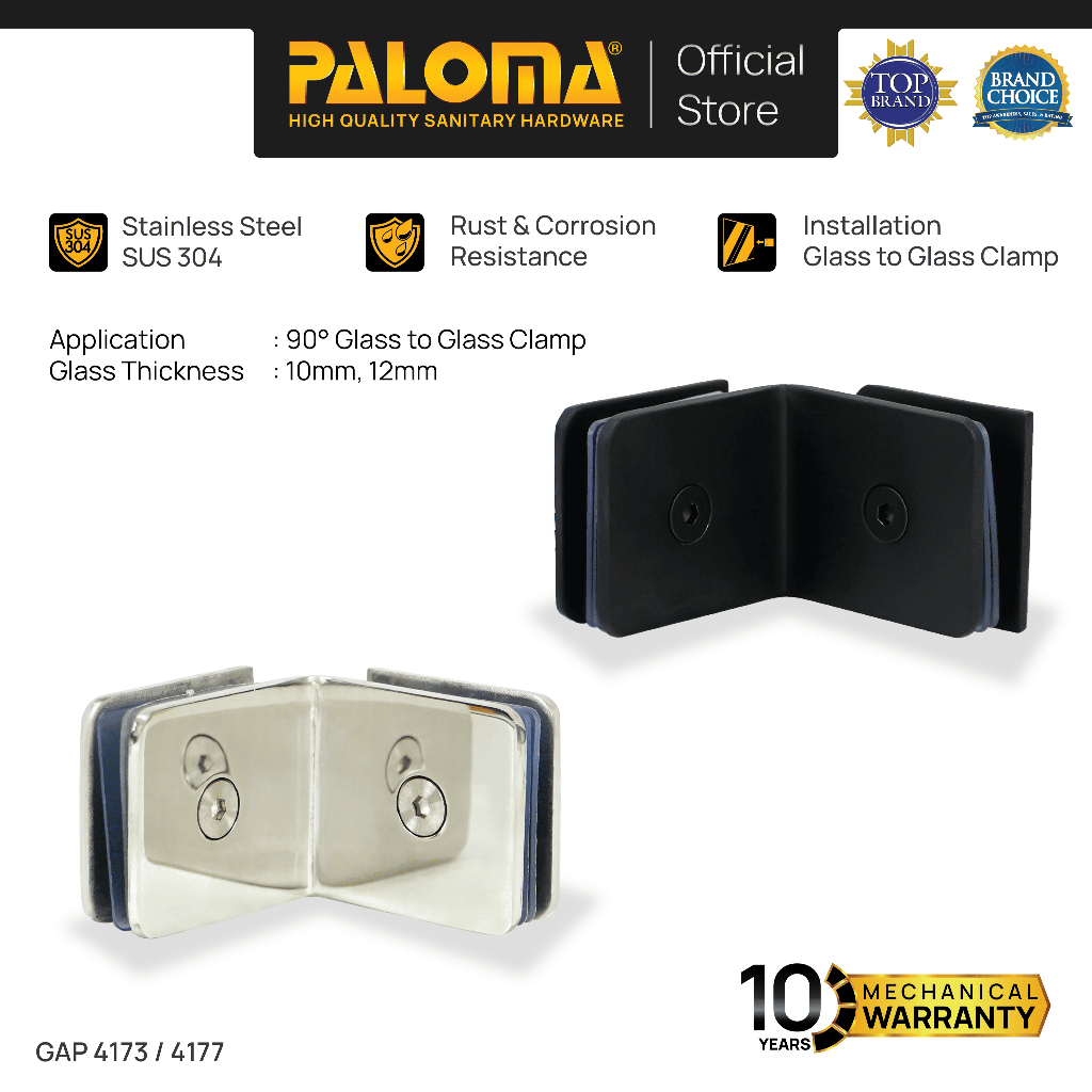 PALOMA Glass Clip Klem Penjepit Pintu Kaca Kamar Mandi Jepit Partisi Box Kaca ke Kaca Tembok Glass t