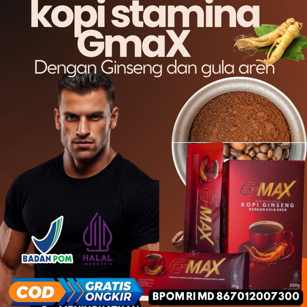 

GMAX KOPI STAMINA PRIA TAHAN LAMA ORIGINAL 100% EXTRA GINSENG & GULA AREN BPOM