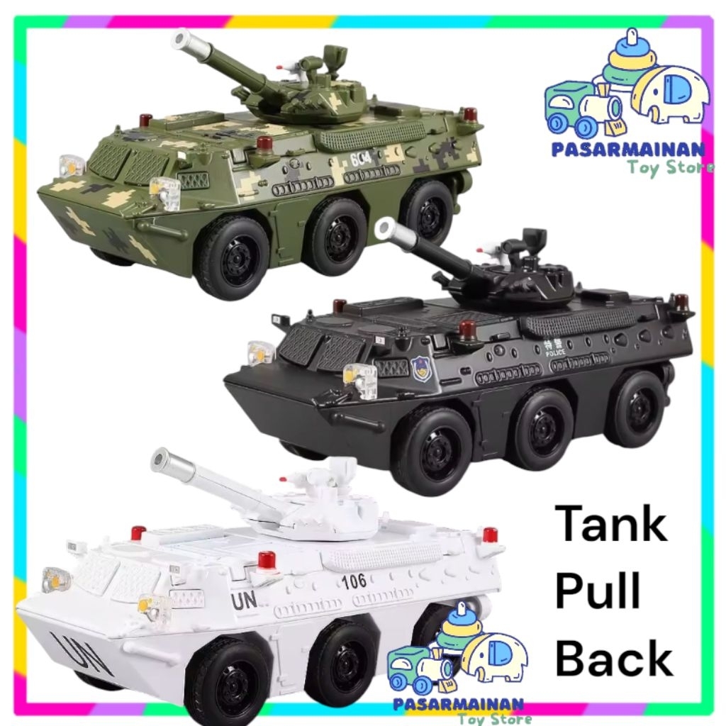 Mainan Diecast Tank Military Army Pull Back Armored Alloy Diecast Off-Road Metal Model