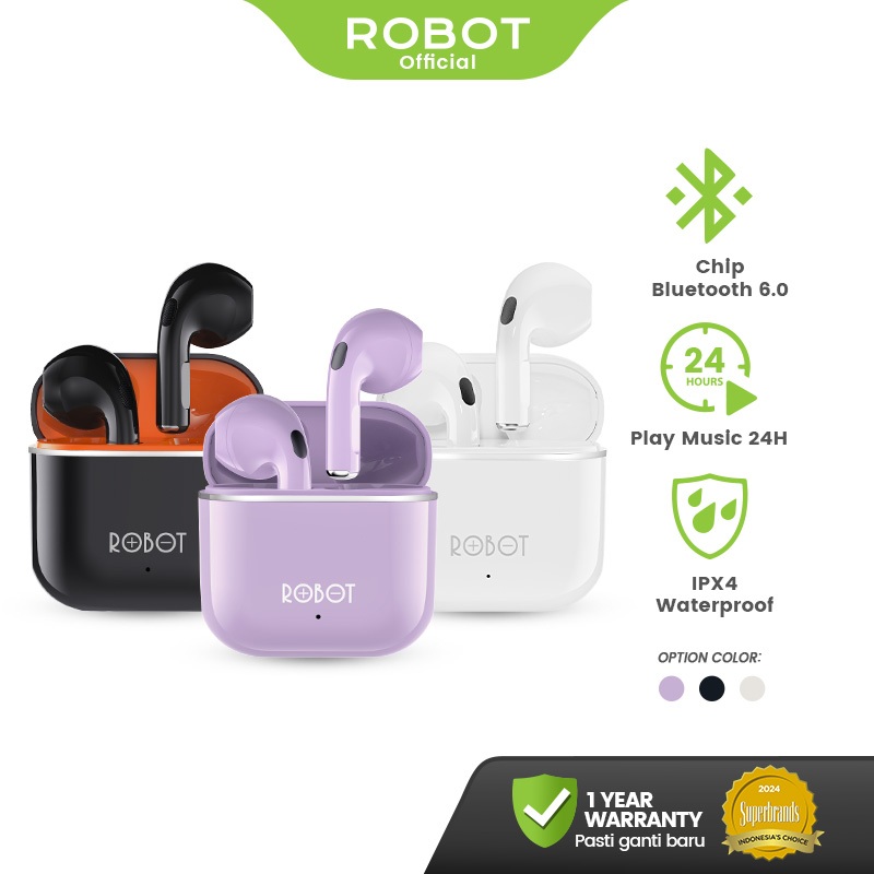 [FOR LIVE]ROBOT T50S TWS Earbuds – Bluetooth 6.0, True Wireless, IPX4 Waterproof, Suara Jernih, Gara