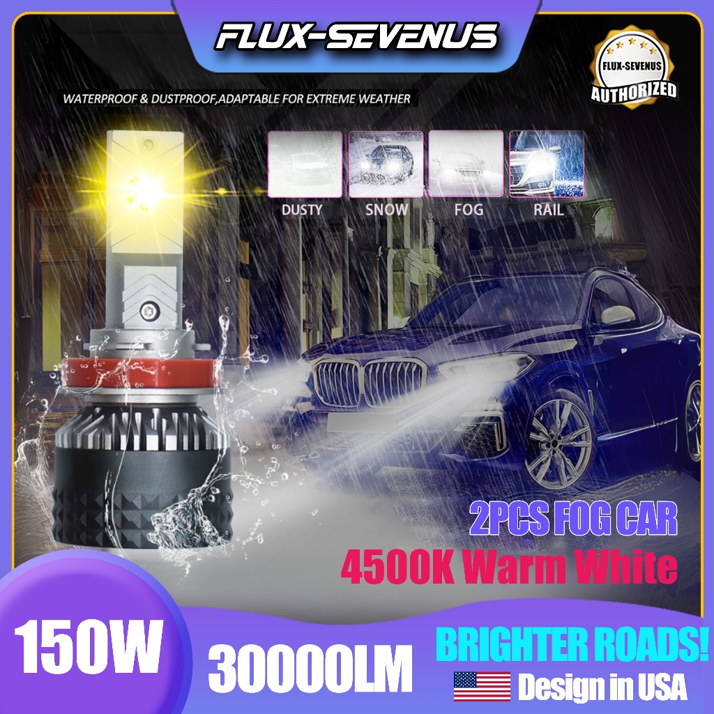 FLUX-SEVENUSA 2PCS Zeus Bright 4500K ​​9005 H11 H4 30000LM LED Headlight Mobil Bohlam Putih hangat