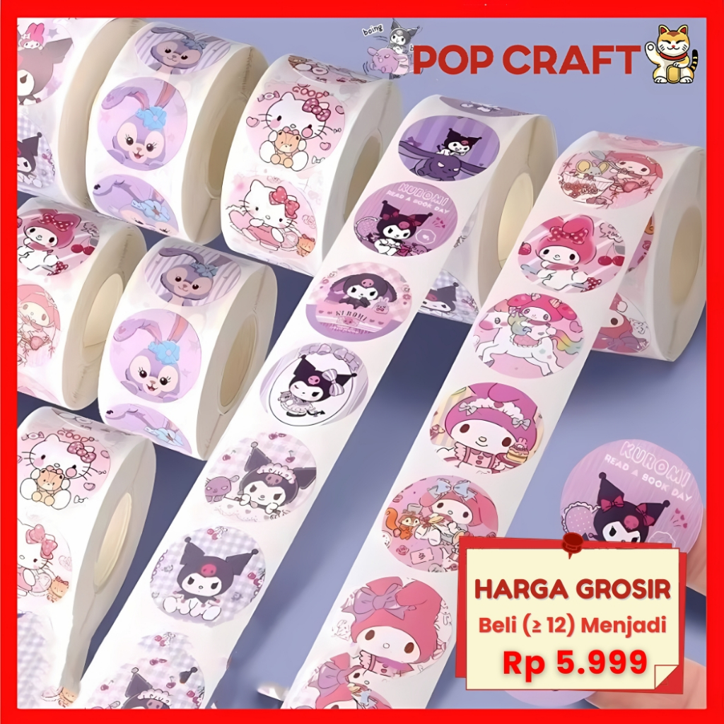 

PC Label Stiker Roll 500 Lembar Karakter Sticker Roll Buat Tempel DIY Packaging Kotak Makan Souvenir