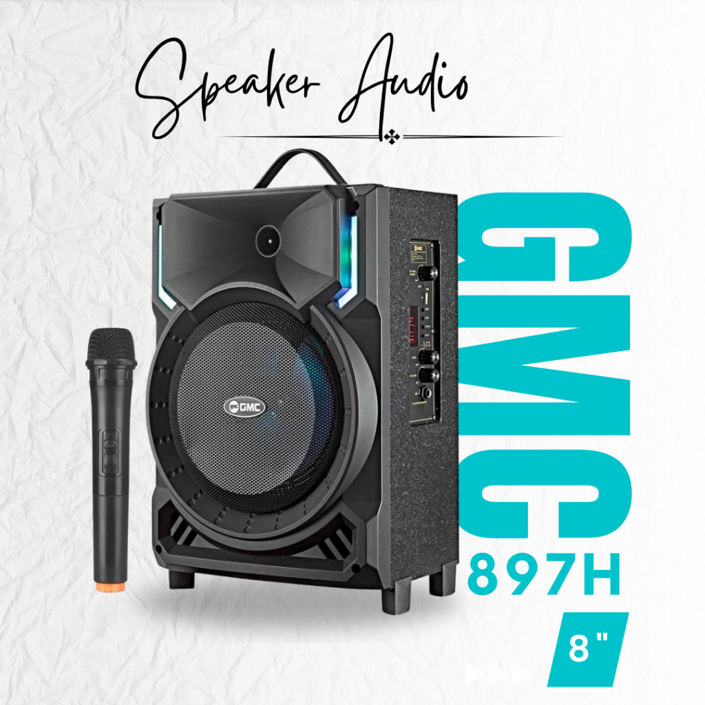 Speaker Bluetooth Portable GMC 897H 8 inch SNI Karaoke Termasuk Mic Wireles Super Bass 897 H