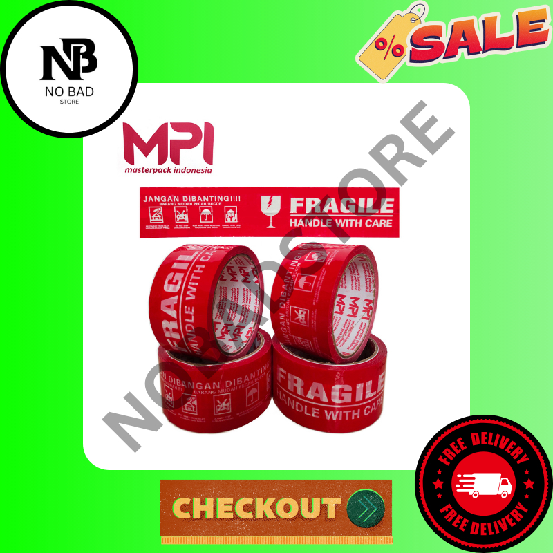 

LAKBAN FRAGILE ( PER PCS) 100 YARD x 48 MMLakban Fragile 48mm x 100yard Merah / putih lakban Jangan Dibanting MP