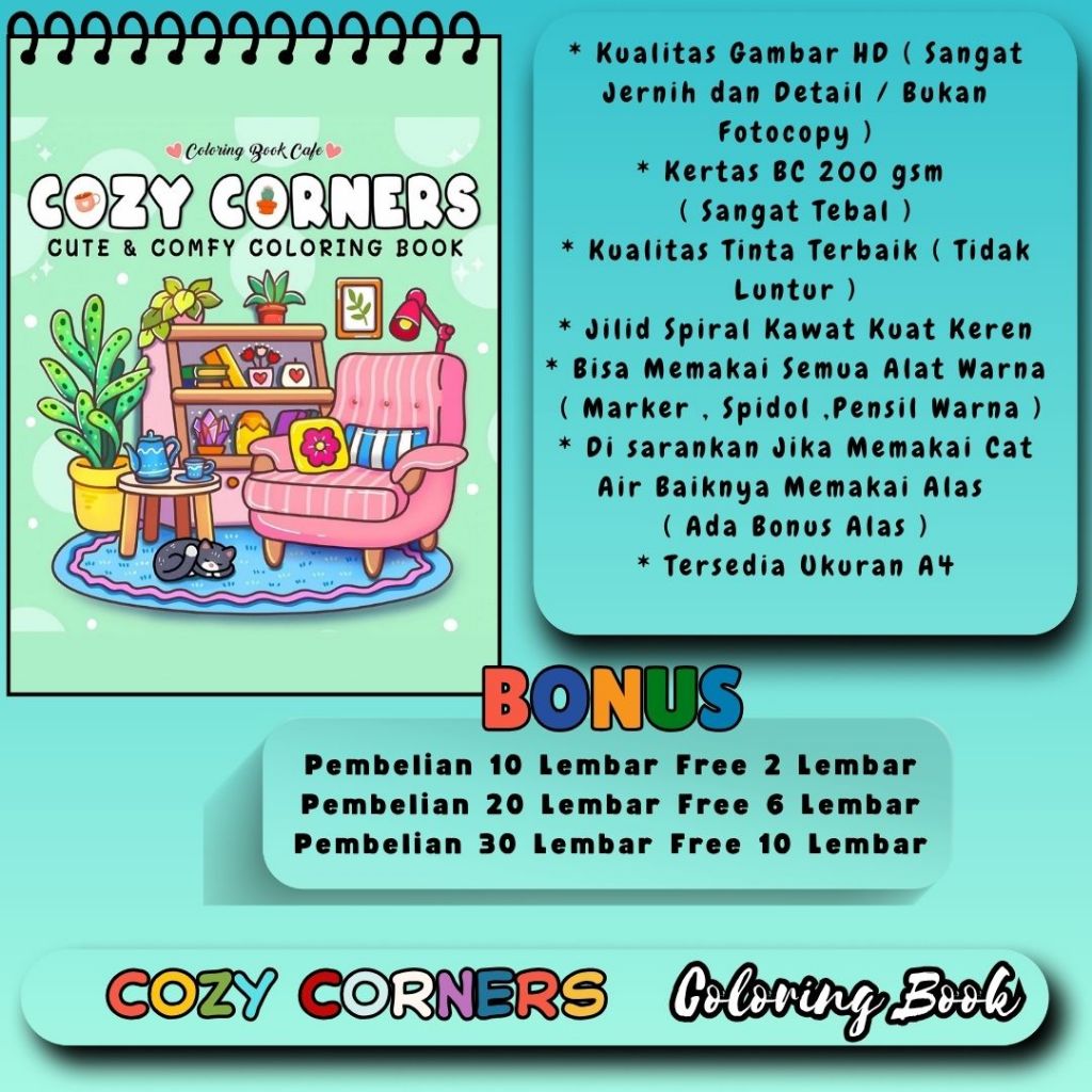 

Cozy Corners Cute And Comfy Coloring Book Coco Wyo - Buku Mewarnai Lucu Kertas Sangat Tebal 200 gsm