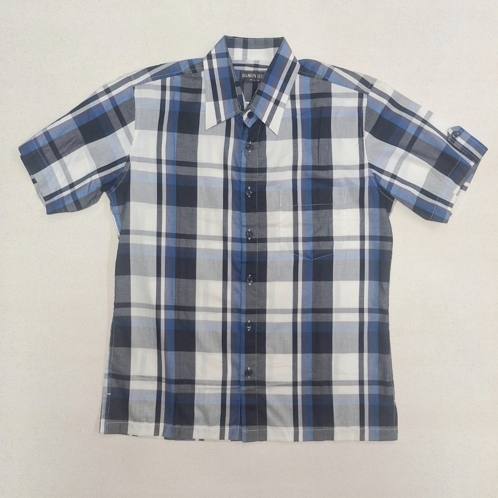 KEMEJA LENGAN PENDEK HEM KOTAK KEMEJA PRIA BIRU