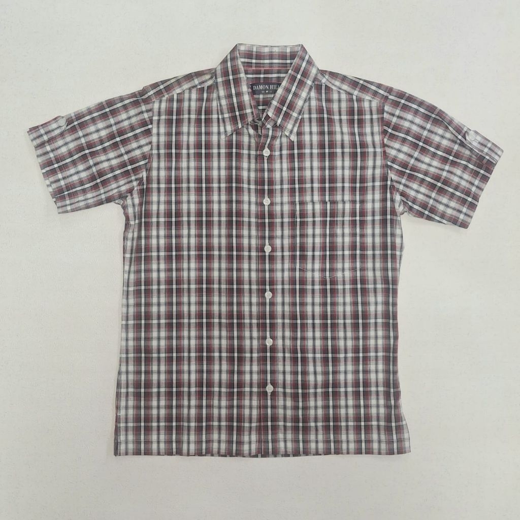 KEMEJA LENGAN PENDEK HEM KOTAK KEMEJA PRIA MERAH