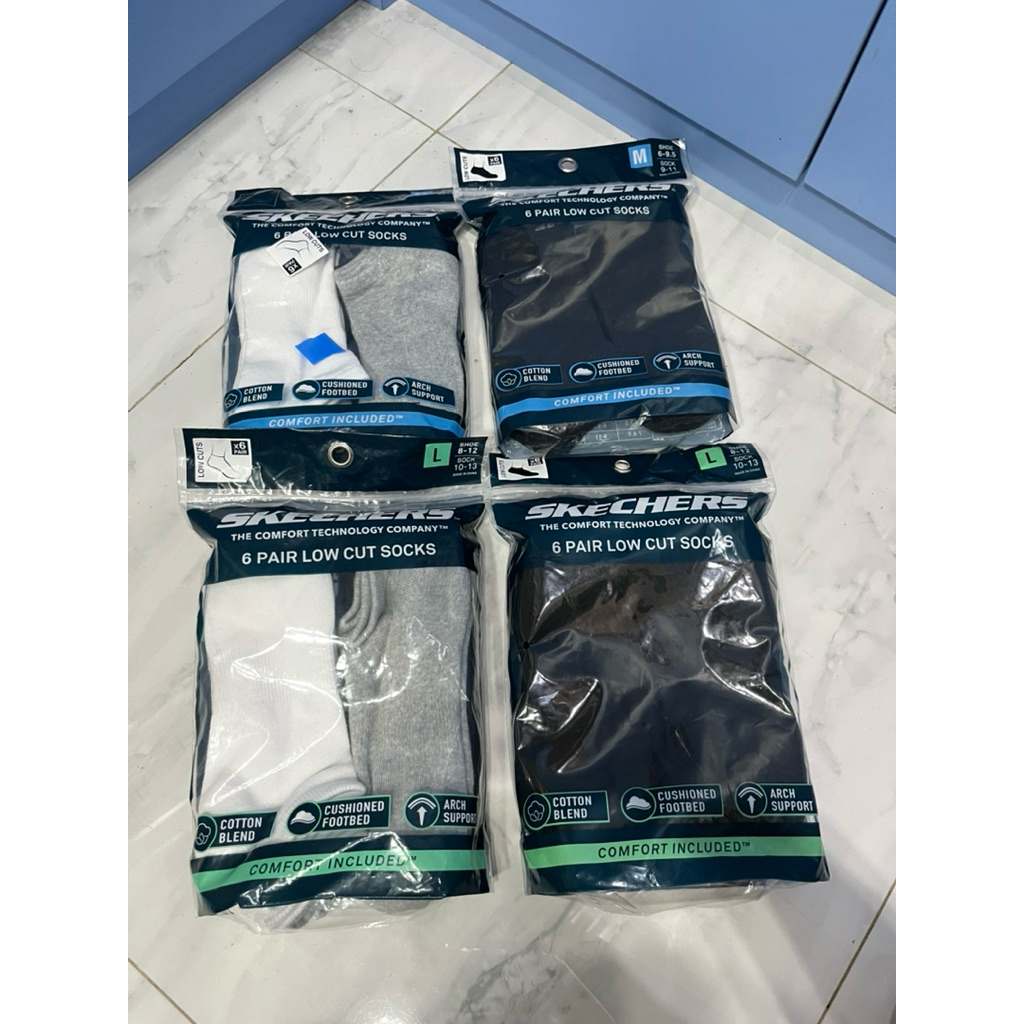 Kaos kaki Skechers lowcut unisex (men/ women) isi 6 pasang mix (hitam, putih, abu2) dan full hitam u