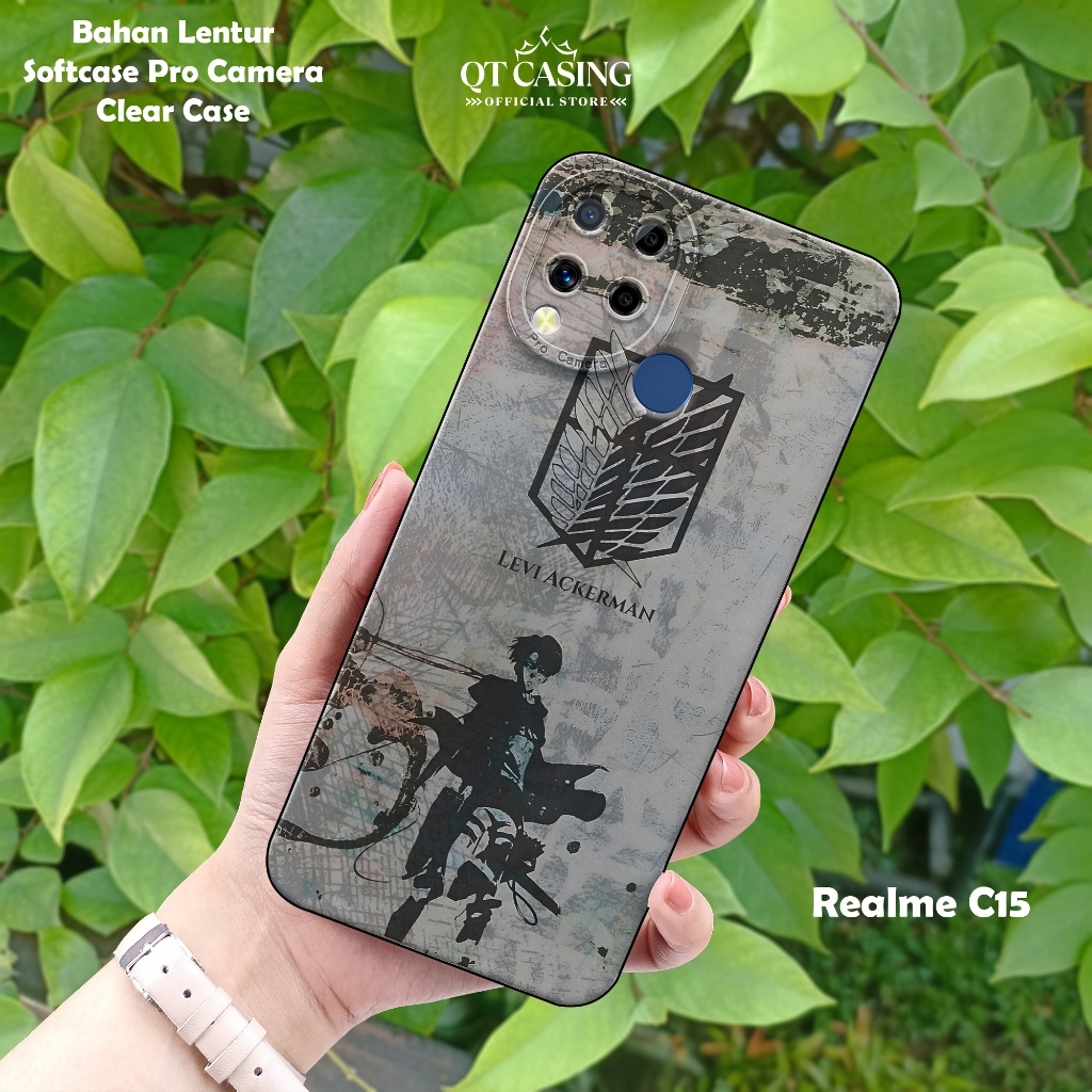 Case For Realme C15 – Casing HP Motif Anime AOT - Softcase Pro Camera Realme C15 – Silikon Clear