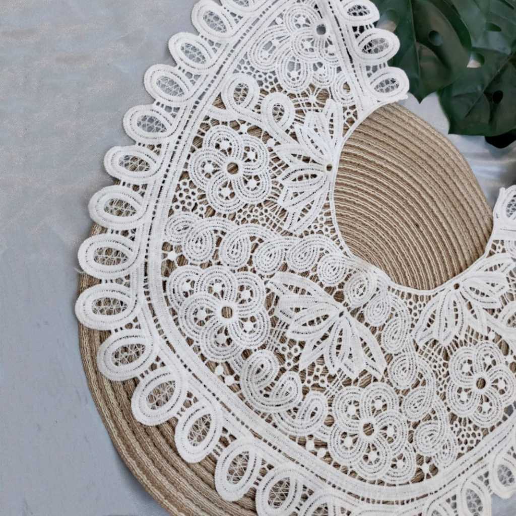 Kerah Leher Renda Besar Bordir Putih Elegan Gaya Vintage Korea