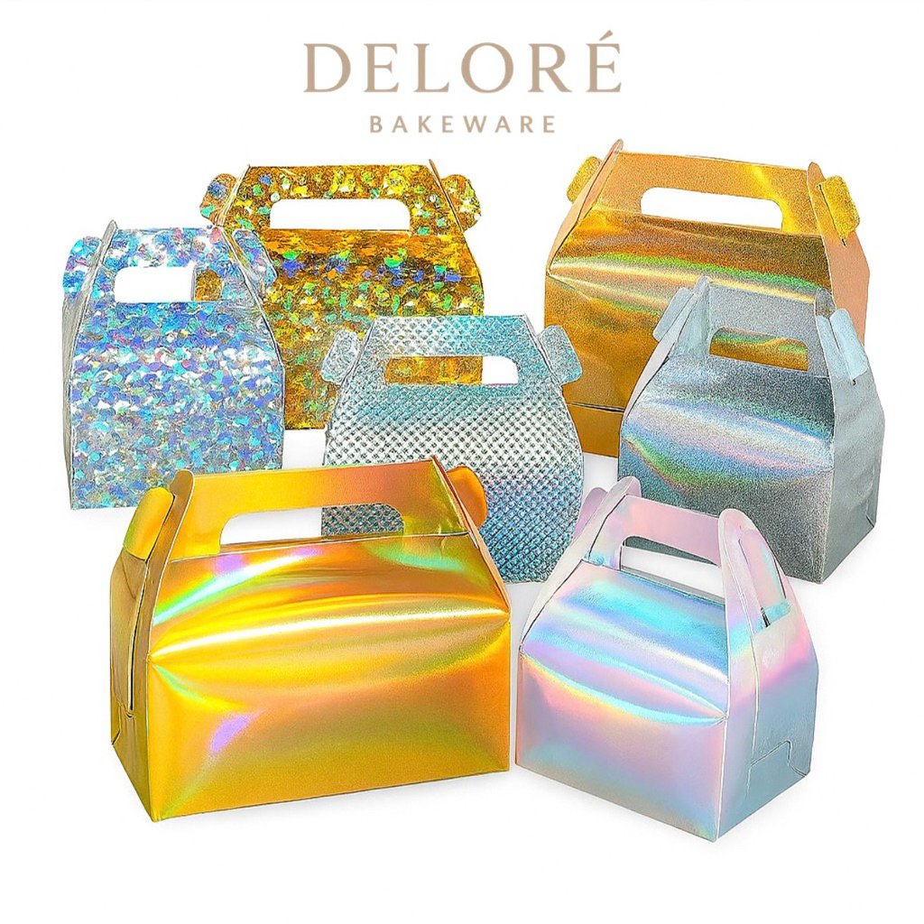 

DELORÉ Gable Box Hologram / Snack Box Holo / Tas Tenteng Hadiah Ulang Tahun Anak Party Souvenir Goodie Bag Kue Roti Snack Gable Box RoseGold Silver Gold Emas Suvenir Pernikahan Acara Pesta Ultah