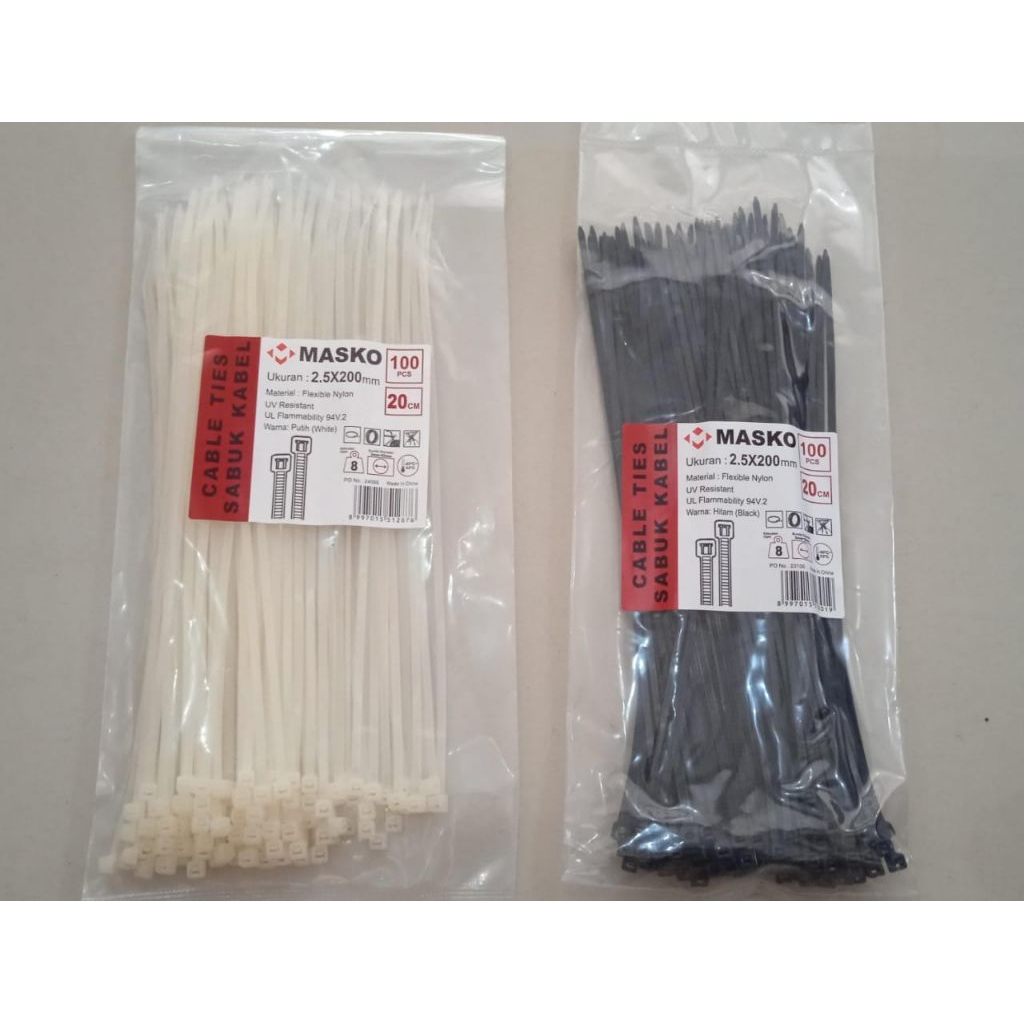 

kabel ties ukuran 200X2,5 hitam /putih isi 100 pcs merek masko