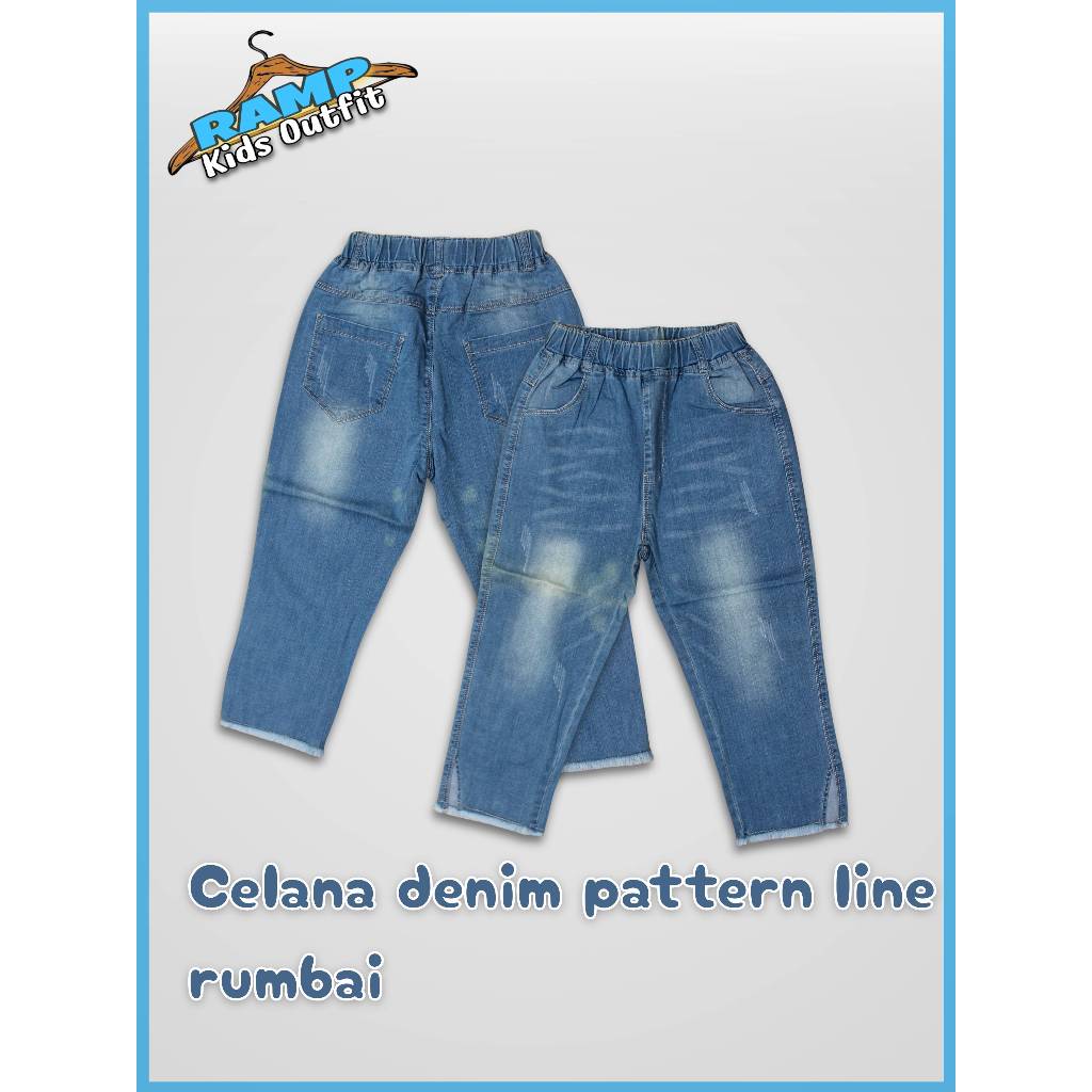 Celana Panjang Jeans Denim Anak | Celana denim pattern line rumbai ball 550-8