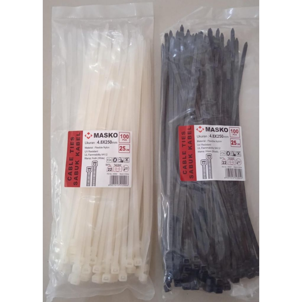 

kabel ties ukuran 250X 3,6 hitam /putih isi 100 pcs merek masko