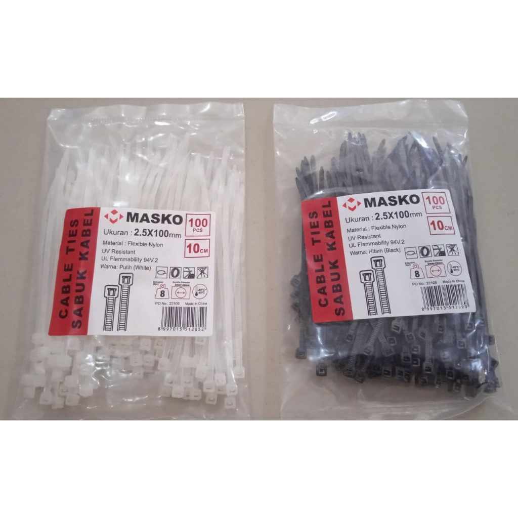 

kabel ties ukuran 100X 2,5hitam /putih isi 100 pcs merek masko