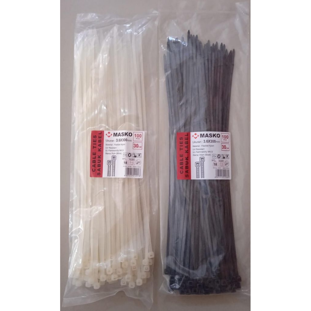 

kabel ties ukuran 300X 3,6 hitam /putih isi 100 pcs merek masko