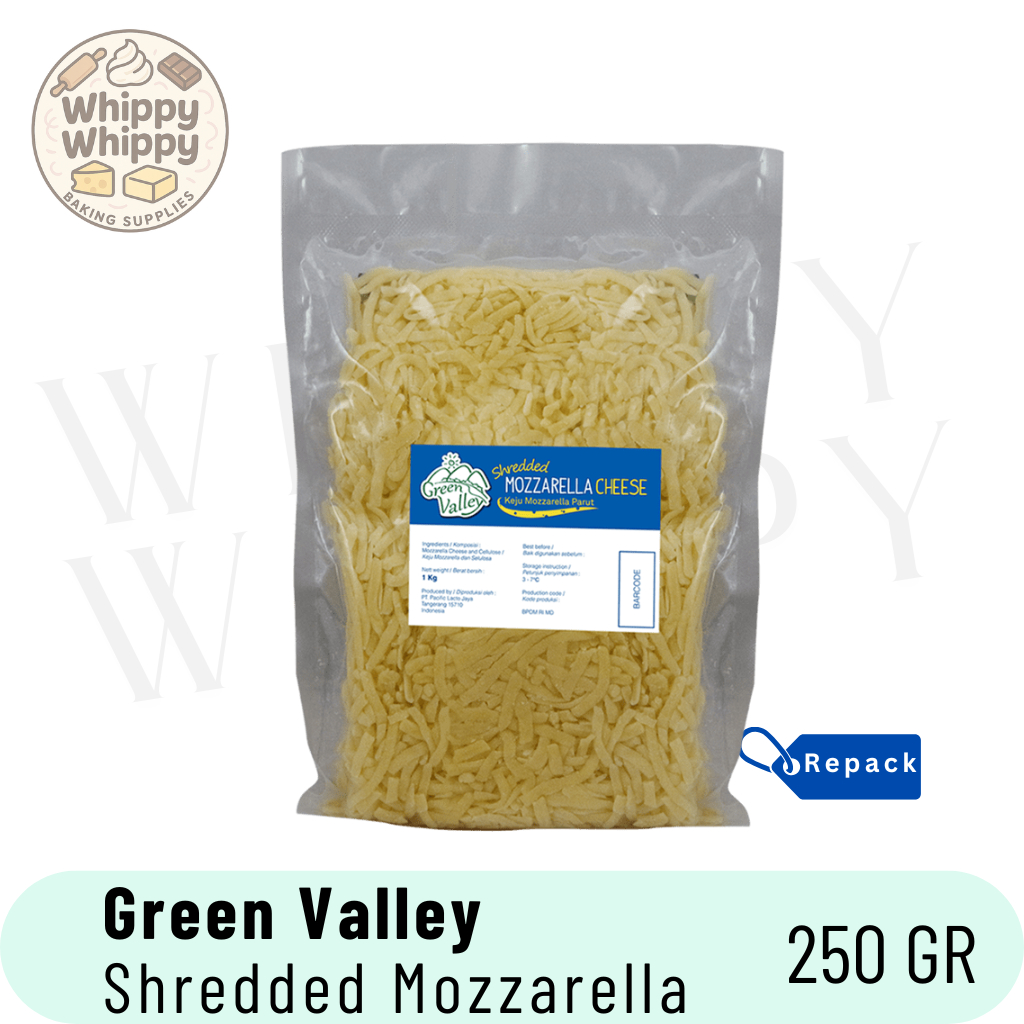 

Green Valley Shredded Mozzarella 250gr/Mozarela Parut /Keju Mozzarella Parut / Mozarella / Mozzarela