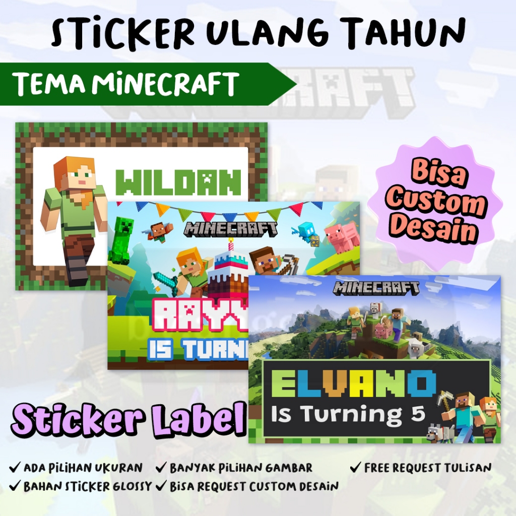 

Sticker Ulang Tahun Tema Min3craft - Stiker Label Kotak Nasi Bento - Ultah Anak
