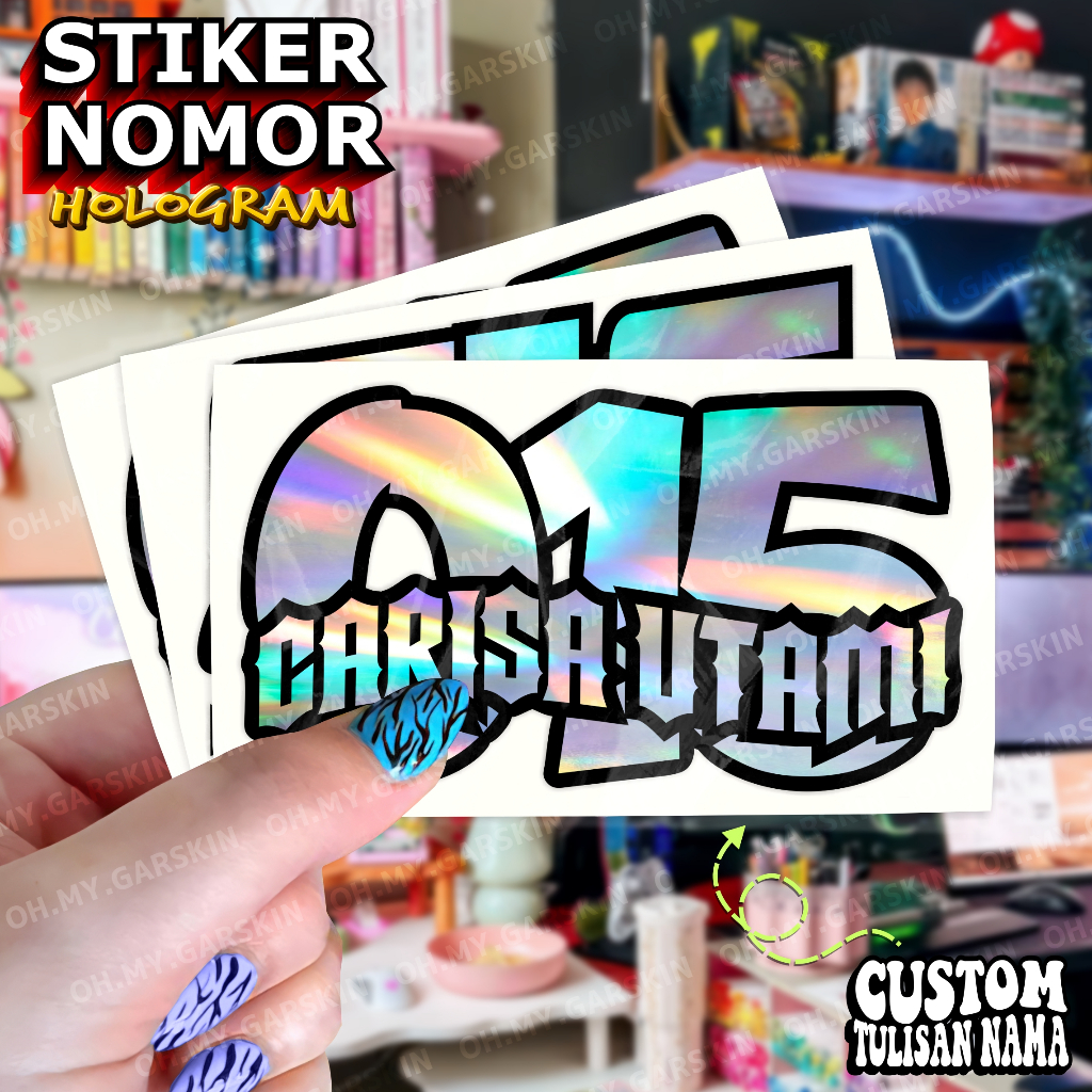 

Stiker Nomor Hologram Custom Tulisan Nama dan Angka Anti Air dan Goresan Desain Unik untuk Case Smartphone Laptop Paper Stationery