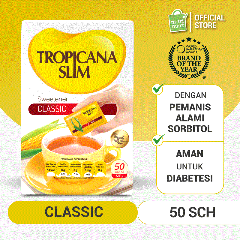 

Tropicana Slim Sweetener Classic 50 Sachet - Pemanis untuk Bantu Batasi Gula