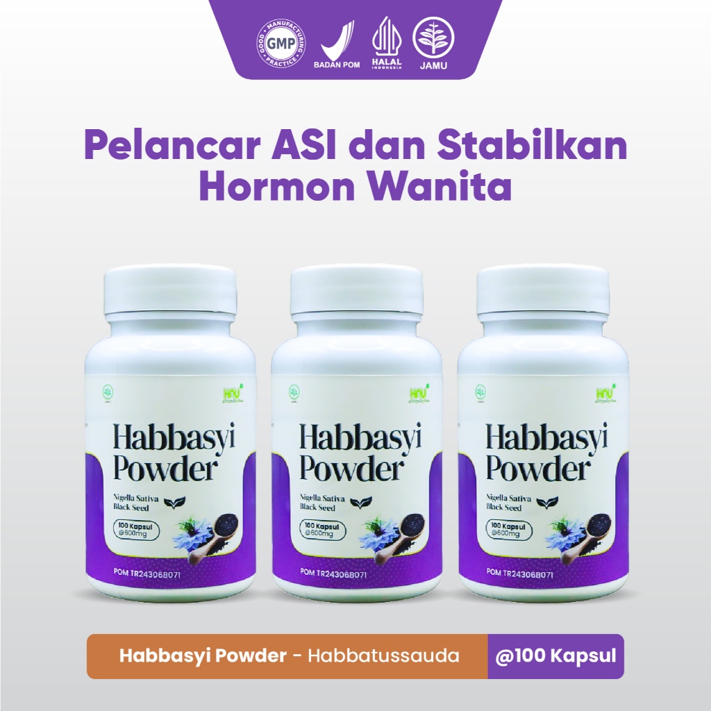 HNU - Paket 3 Botol Kapsul Habbatussauda Habbasyi Powder Isi 100 Melancarkan Hormon Wanita Booster A