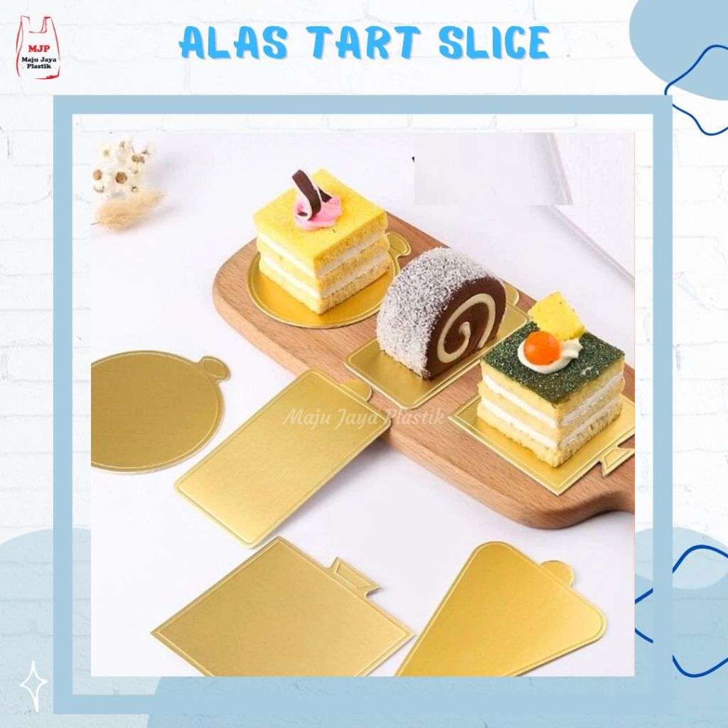Alas Tart Slice Gold | Tatakan Kue Mini Elegan | Cake Base Bulat & Persegi |Alas Kue SliceWarna Emas
