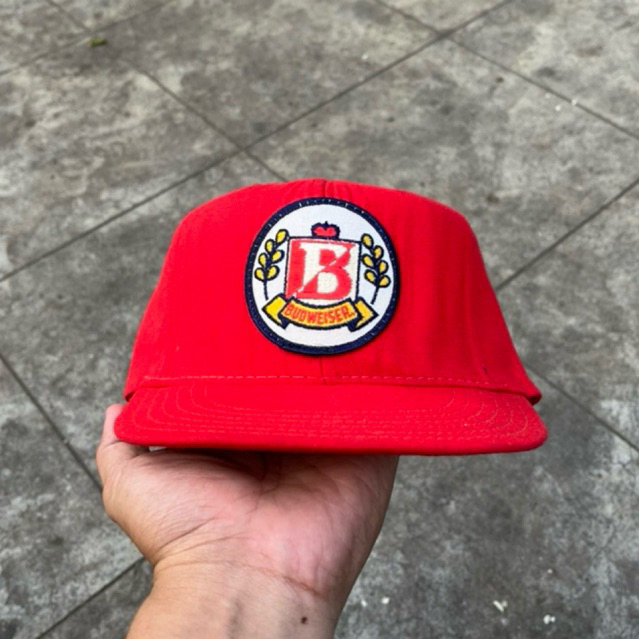 Vintage Hat Budweiser Patch Crest Snapback Hat Cap Red Made in USA Official Product Adjustable