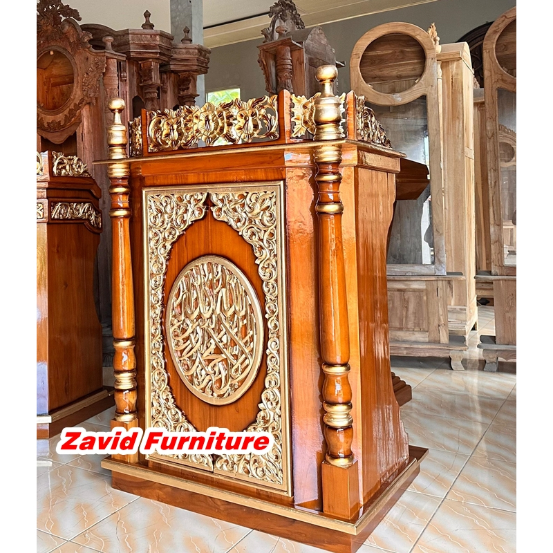 mimbar podium masjid, mimbar podium kayu jati, mimbar podium mewah, podium kayu jati, podium kayu ja