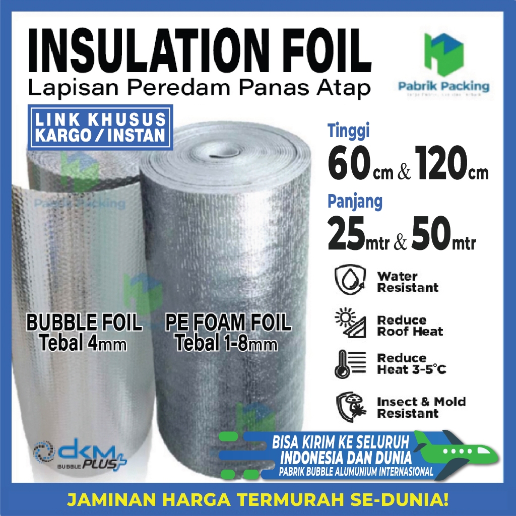 

Plastik Bubble Alumunium Foil PE Foam Foil Insulasi Atap Peredam Panas Delkochoice Kargo / Instant