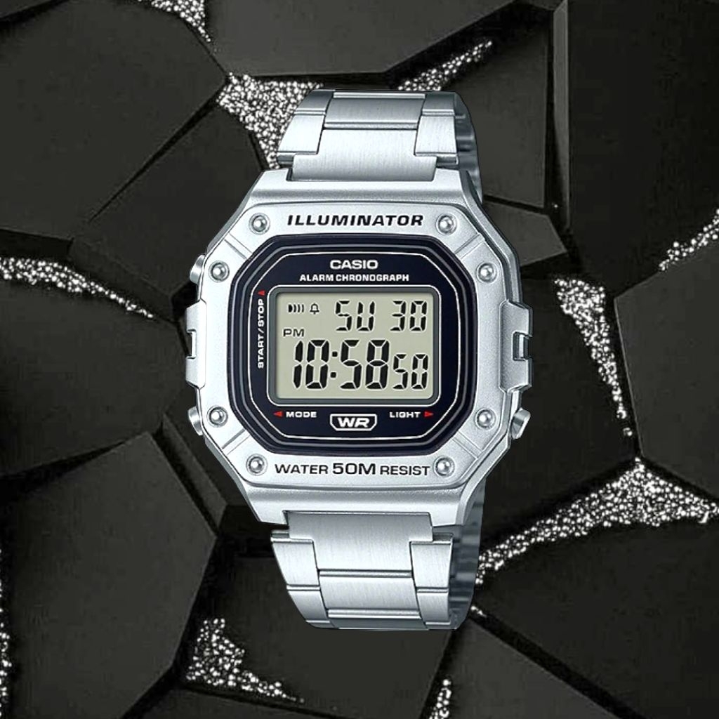 Jam tangan pria Casio W-218HD-1AV, digital, stainless steel, ORIGINAL, bergaransi resmi Gilang Agung
