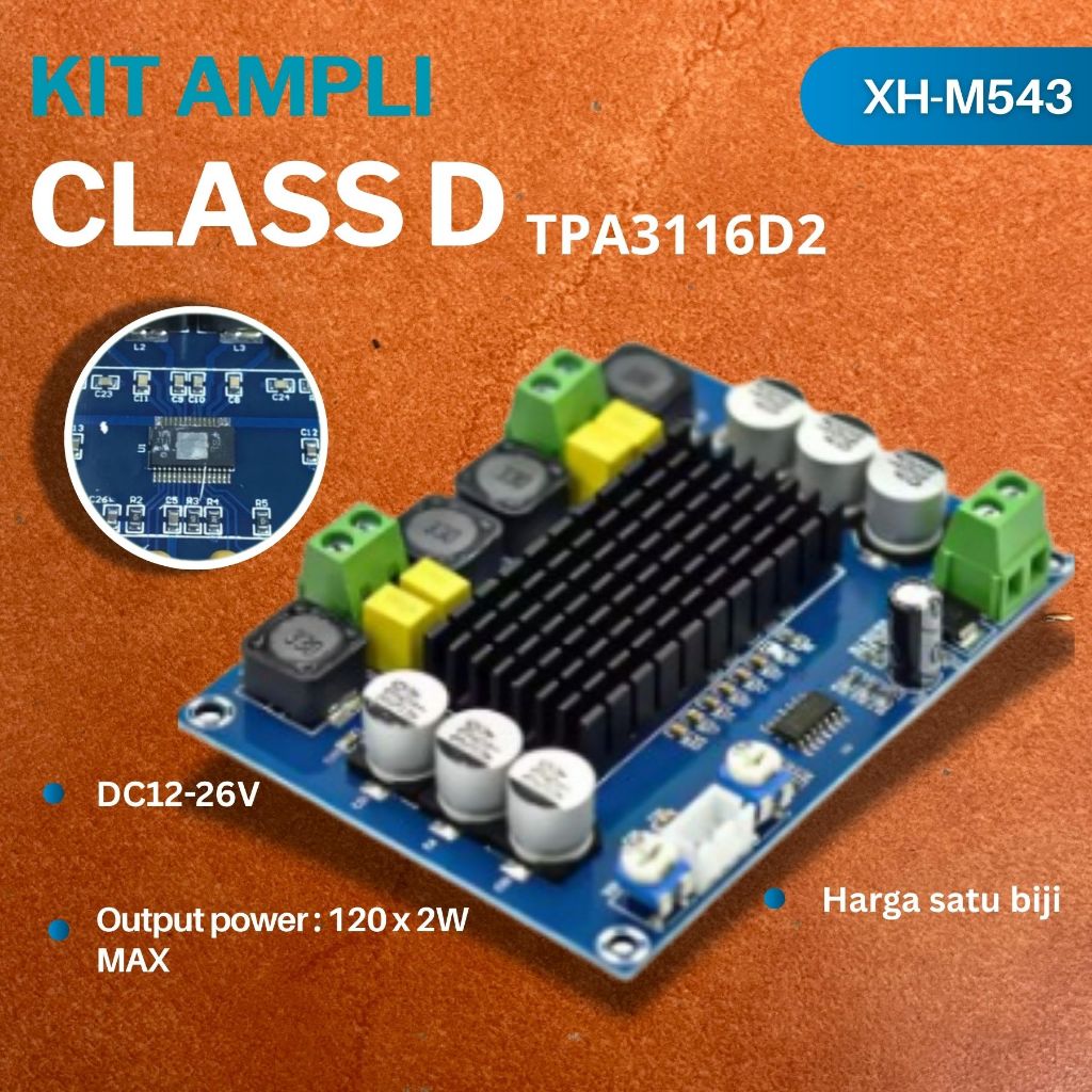 M 543 KIT AMPLI CLASS D TPA3116D2 2 X 120 WATT XH M543 Original Chip