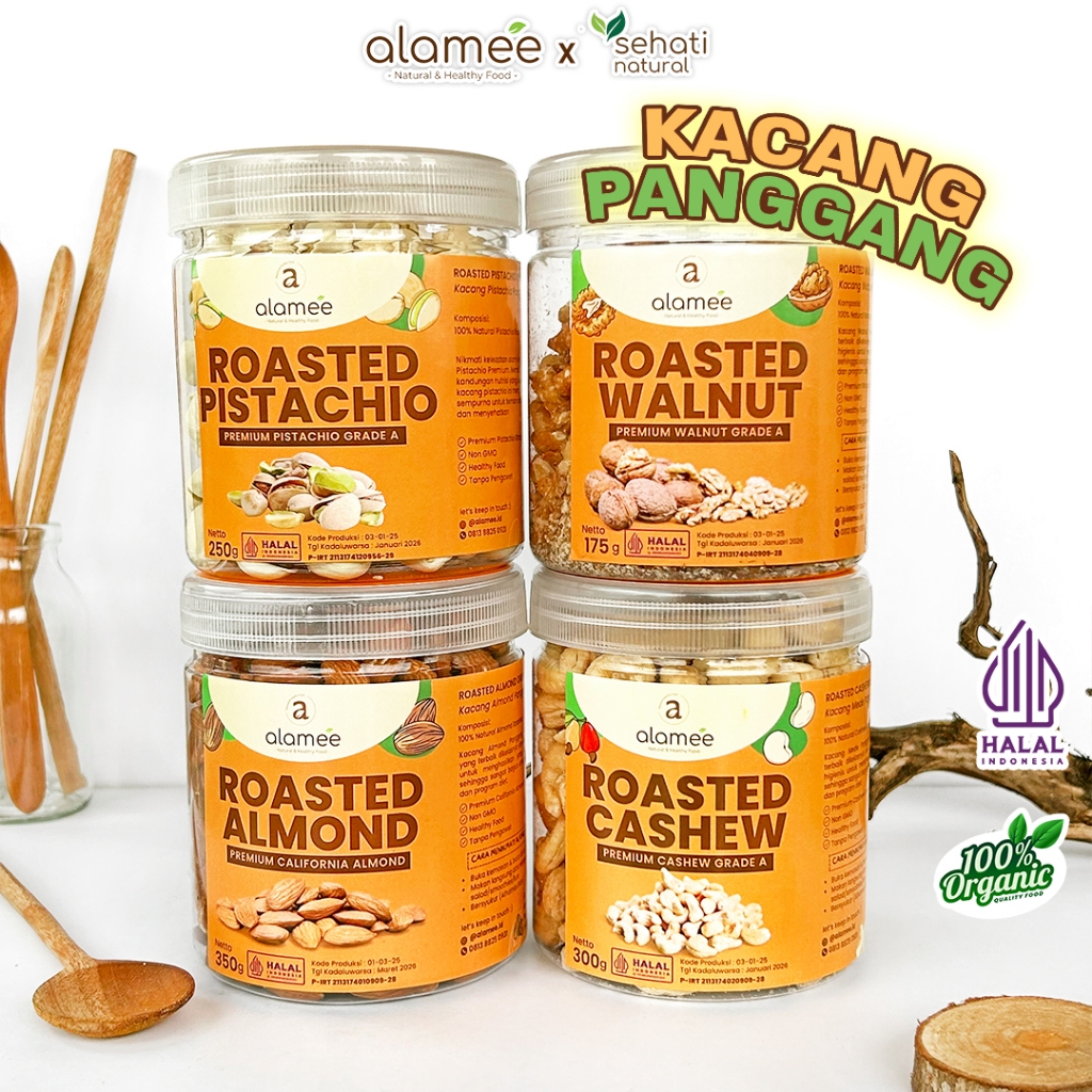 

Kacang Almond Almon Mede Walnut Pistachio Kupas Panggang Premium Roast Roasted Oven Siap Makan