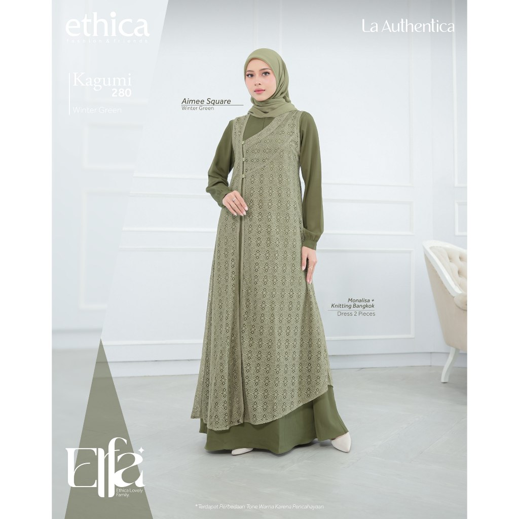 KAGUMI 280 WINTER GREEN BY ETHICA DRESS BAJU BUSANA MUSLIM WANITA BUSUI TERBARU TERLARIS GAMIS KONDA