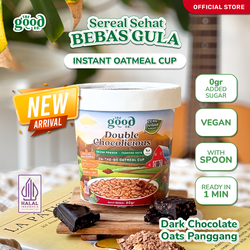 

The Good Co. Instant Oatmeal dalam Cup - Oatmeal "ENAK BANGET" Tanpa GULA - Double Chocolicious 60 g | Cokelat ASLI | VEGAN