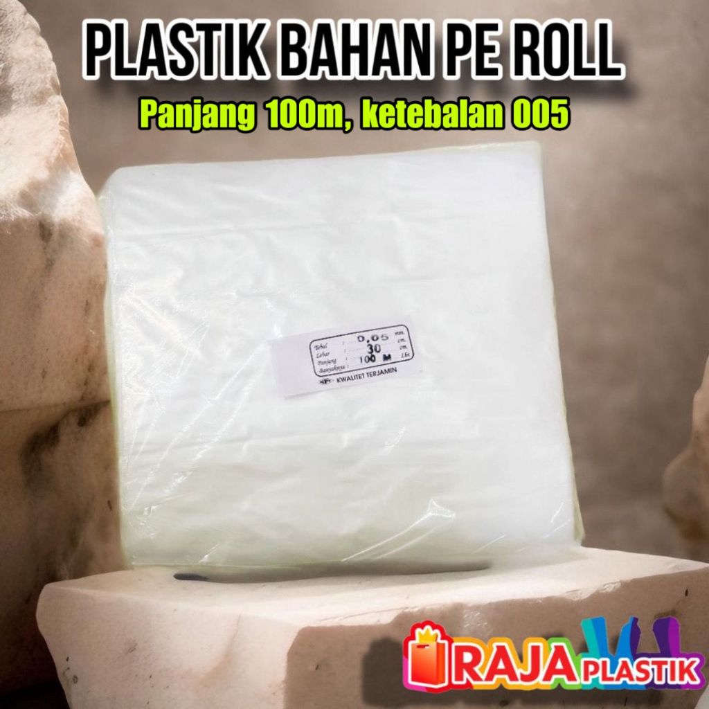 Plastik Bahan PE roll ketebalan 005 panjang 100mtr / Plastik Es batu kristal bahan PE