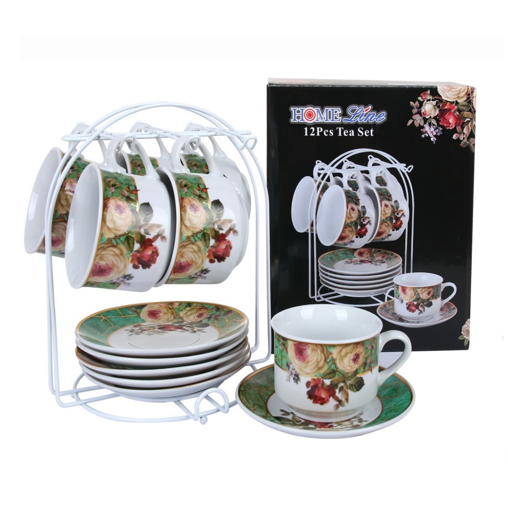 Home Line Tea Set Cangkir lepek Cup and saucers Set 13 pcs Keramik Porselen