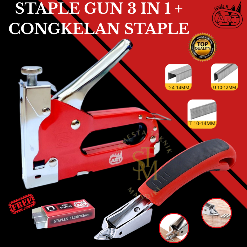 

Steples Tembak 3 in1 + Isi + Alat Pencabut Pembuka isi Stapler ART / Stapler Gun Tacker 4 - 14 mm