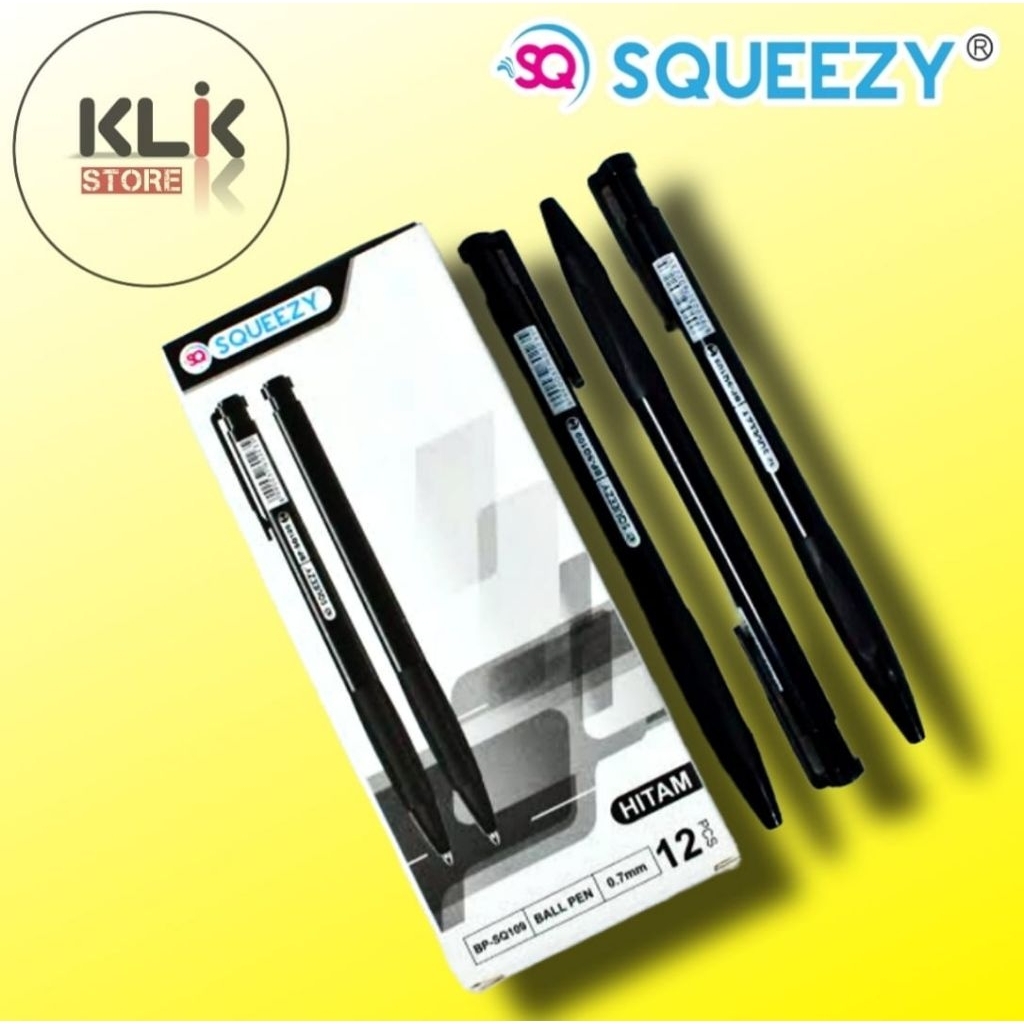 

(Pack / 12pcs) Pulpen Squeezy BP-SQ109 0.7mm Hitam / Bolpen Cetek Klik