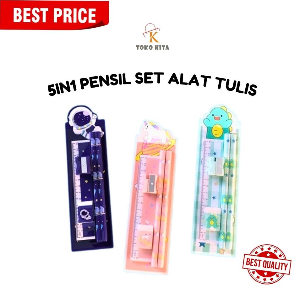 

5in1 Pensil Set Alat Tulis Anak Lucu Dan Penghapus Untuk Tempat Pensil Buku Tulis Sekolah Anak Lucu Karakter