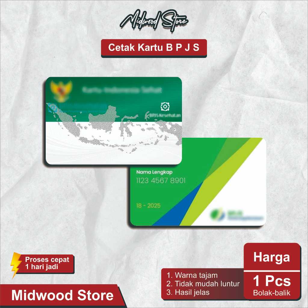 

Kartu B P J S Kesehatan / Ketenagakerjaan Bahan PVC Id Card Tebal - Tanpa Minimal Order