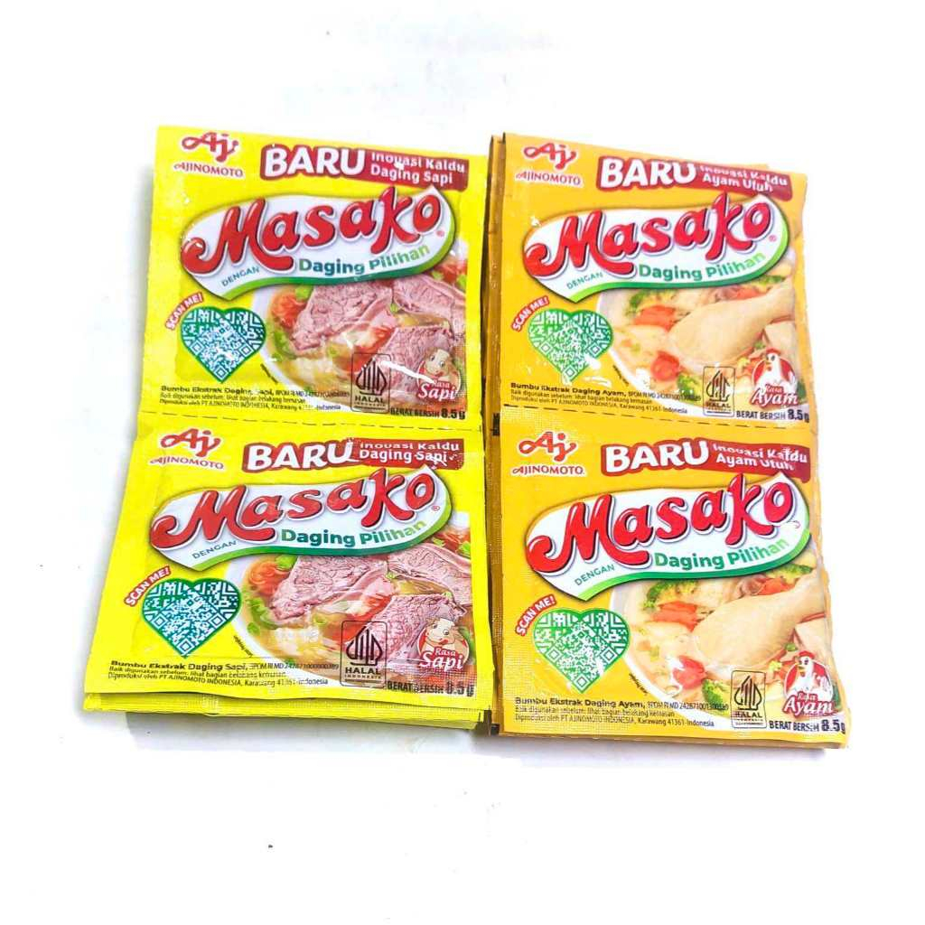 

Masako penyedap rasa ayam dan sapi kemasan 8.5gr { 1 karton )
