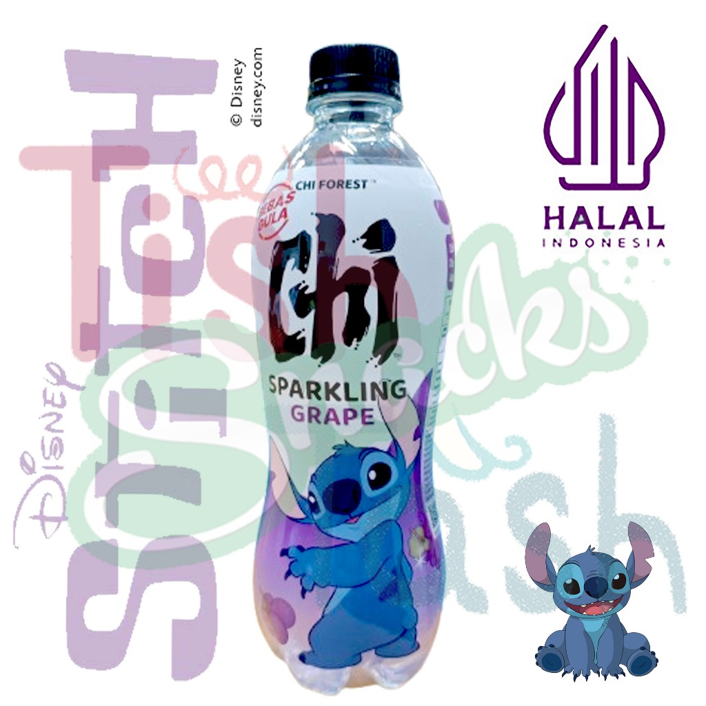 

Chi Forest Sparkling Water Bebas Gula Grape, White Peach, Lychee 480ml Disney Stitch Edition GROSIR